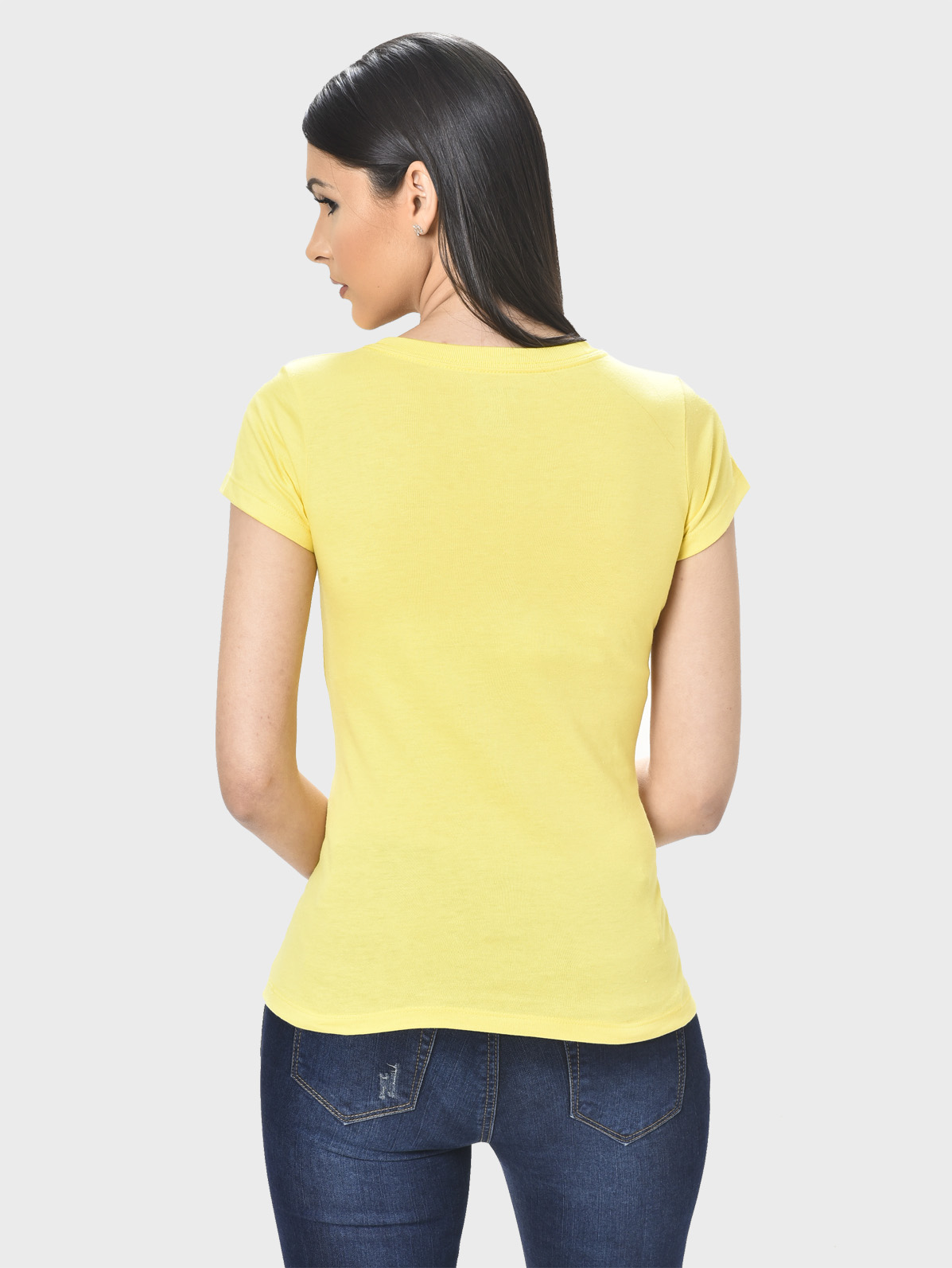  Sifanny Camisetas con cuello en V para mujer, camiseta casual  de color liso, cuello redondo, manga corta, parte delantera torcida,  camiseta corta (color amarillo, talla: M) : Ropa, Zapatos y Joyería